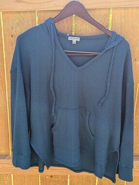 Earthbound Teal Waffle Knit Light Weight Hooded Sweater Hoodie